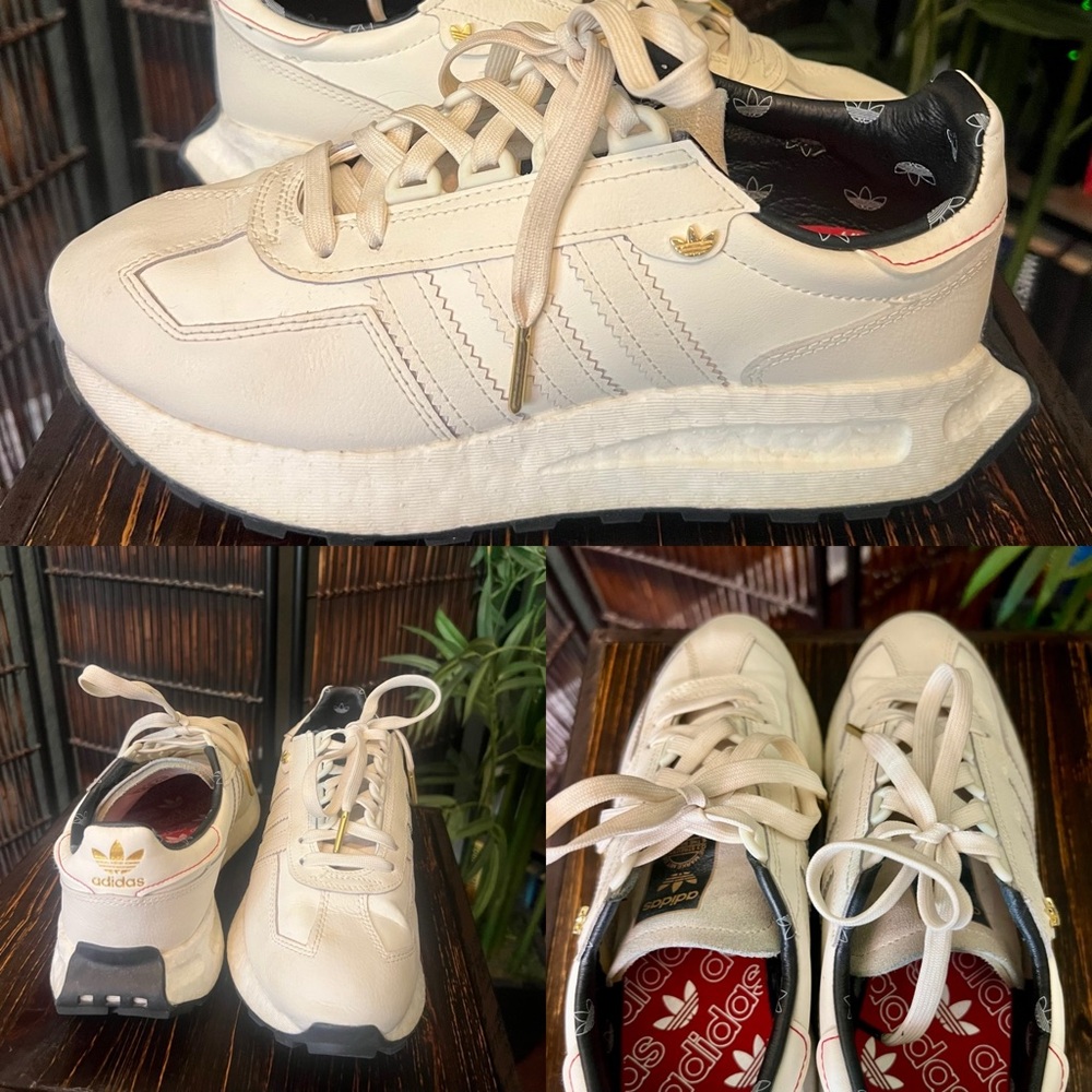 Adidas white leather tennis shoe, sz 7